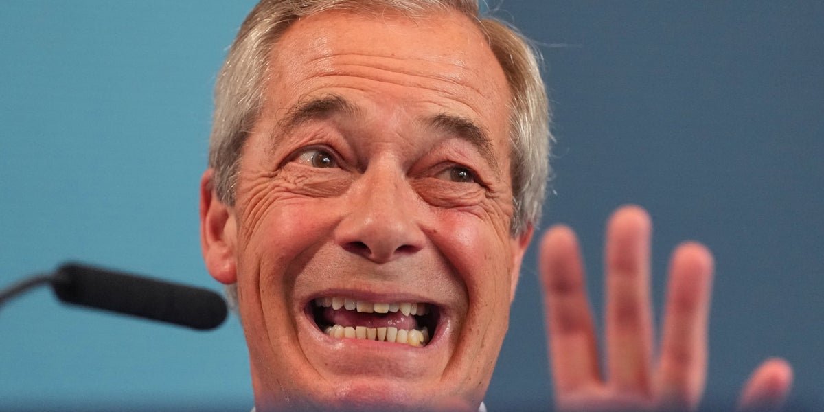 Nigel Farage, leader of Reform UK, looks on as the party's support declines in recent election polling, a significant setback for the party and its leader, with the UK's political landscape in the background