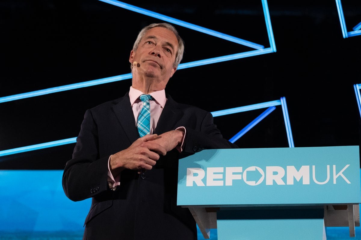 Nigel Farage, leader of Reform UK, looks on as support for his party collapses, with the Tories gaining momentum in the run-up to the next general election, a significant shift in UK politics