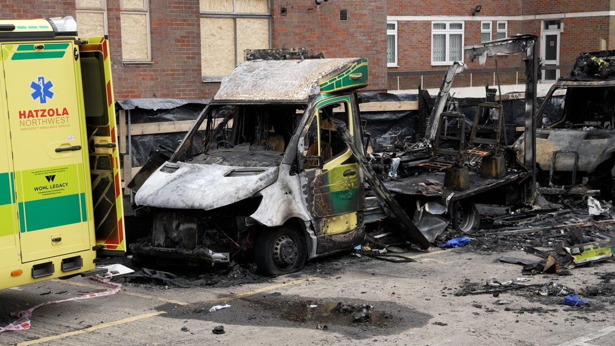 A descriptive image of the Golders Green ambulance attack, with a focus on the London Green candidate's false flag claim and the potential consequences of spreading misinformation, including damaging community trust and behaviour
