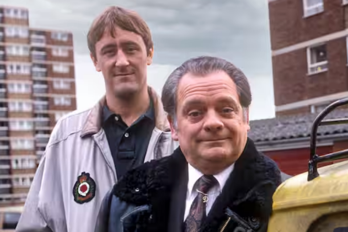 A photo of the Only Fools and Horses cast, including Del Boy, with a descriptive caption about the show's history and the banned episode, featuring the primary keyword 'Only Fools and Horses'