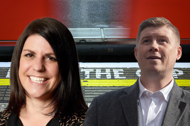 A crowded London Underground platform during rush hour, with a sign indicating a line closure due to the RMT strike, highlighting the primary keyword London Underground strike