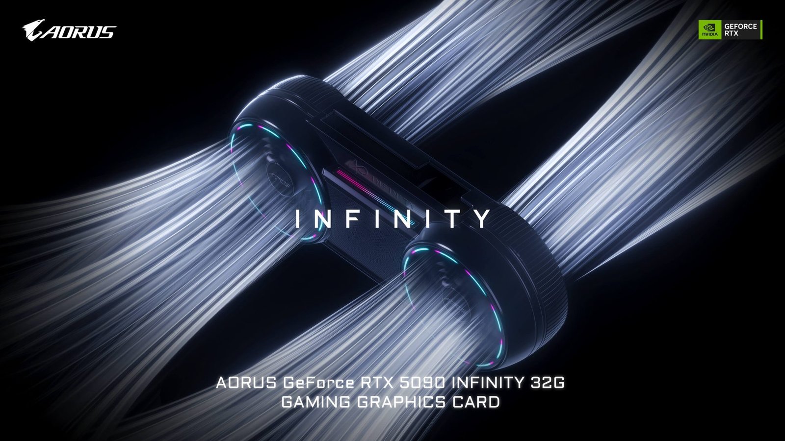 Gigabyte AORUS RTX 5090 Infinity graphics card with triple-fan cooler and compact design, perfect for gaming in the UK, featuring advanced thermals and significant overclock