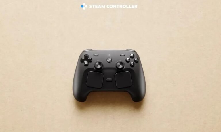 The Steam Controller 2026, a sleek and advanced gaming controller with dual-trackpads and HD haptic feedback, available now in the UK