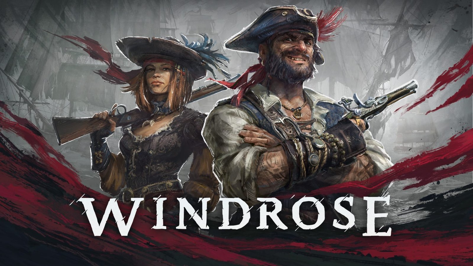 Windrose game screenshot, featuring a pirate ship sailing through treacherous waters, with the UK flag waving in the background, highlighting the game's pirate adventure theme and its popularity in the UK gaming market