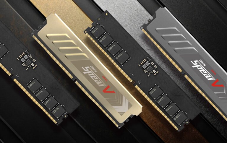 GeIL Spear V DDR5 memory module, featuring advanced overclocking capabilities and high-speed performance, with a UK focus on innovative memory technology