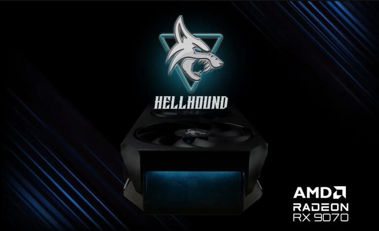 The PowerColor Hellhound RX 9070 graphics card, a powerful and affordable option for UK gamers and graphics enthusiasts, with a natural colour scheme and sleek design