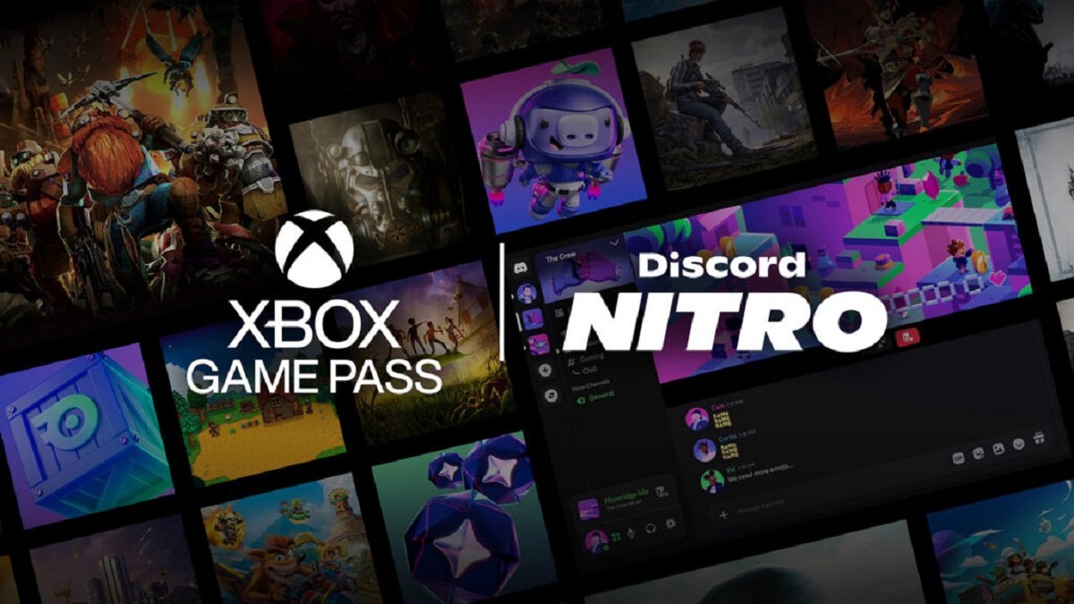 A group of friends playing games together online, with a UK cityscape in the background, highlighting the benefits of Xbox Game Pass and Discord Nitro