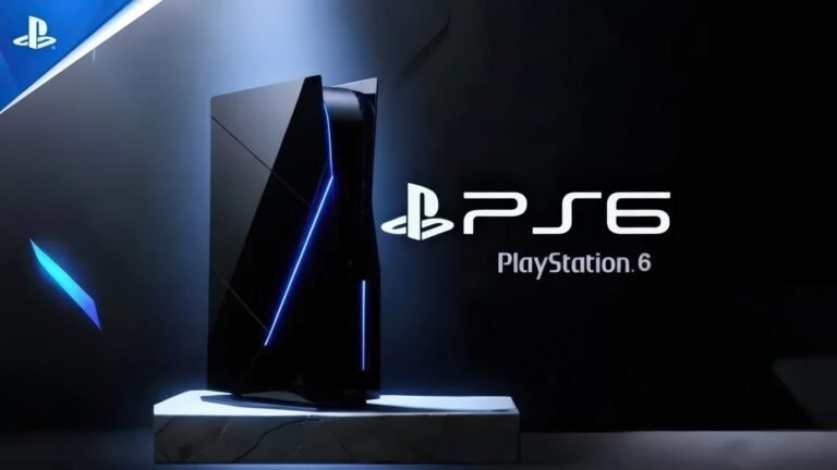 The PlayStation 6 console with a cityscape background, symbolising the gaming world. The console's memory is highlighted, with a subtle UK flag in the corner, representing the UK gaming market. The image conveys the idea of a powerful gaming console with a strong focus on memory and performance, set against the backdrop of a vibrant city.