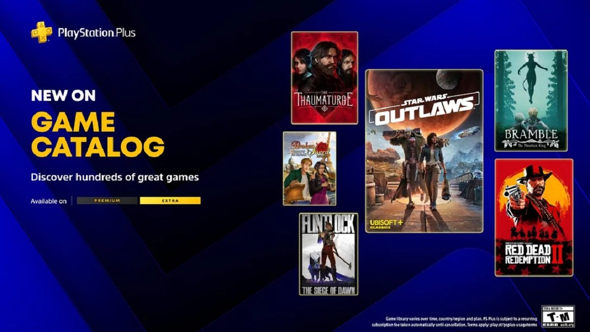 Featured image of Star Wars Outlaws and Red Dead Redemption 2 game covers, with a UK gamer in the background, highlighting the excitement and anticipation surrounding the latest PS Plus Extra additions, with a focus on the primary keyword phrase PS Plus Extra