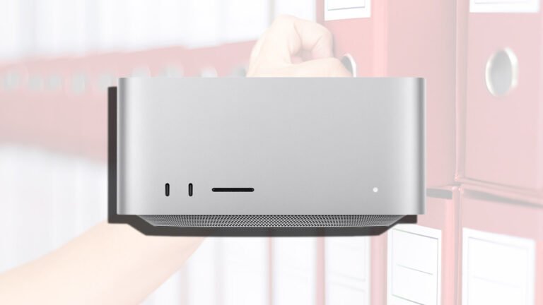 A Mac Studio workstation with external storage backup, running local models to store a family's memories, with a UK flag in the background, showcasing the AI revolution in the UK, with a focus on archiving systems and local models