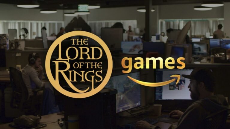 An epic landscape of Middle-earth, with the sun setting over the rolling hills and mountains, symbolising the new Lord of the Rings game developed by Amazon, featuring Generative AI tools and innovative gameplay, set to captivate UK gamers and fans of the franchise.