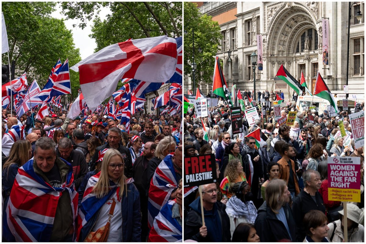 Police officers arresting a protester at a rally in London, with a crowd of people in the background, as the primary keyword hate crime is addressed