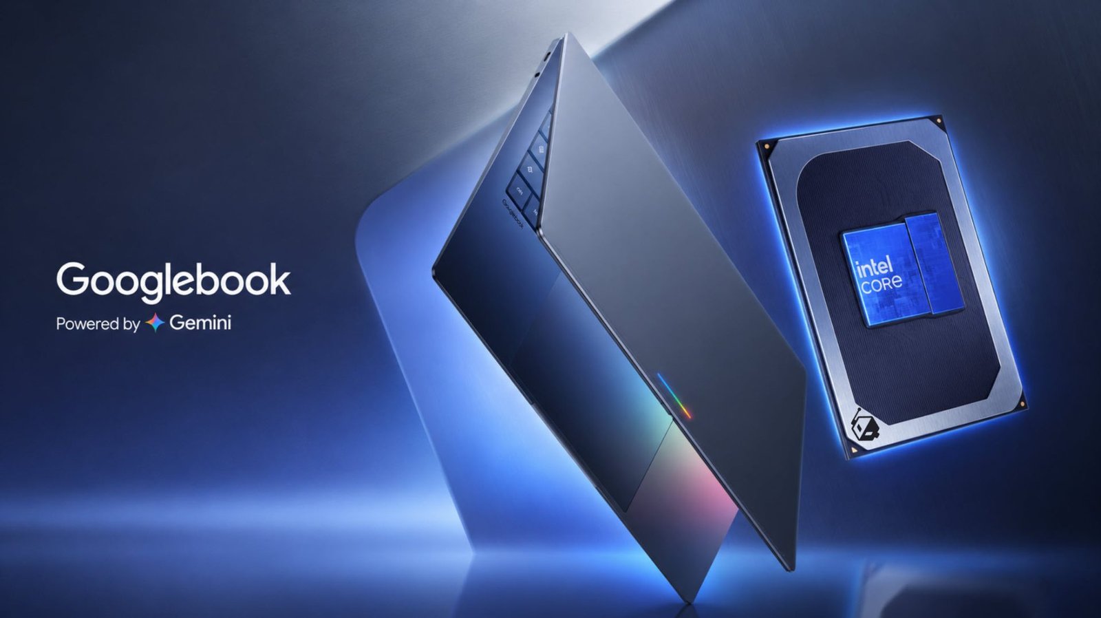 Googlebook laptop with Intel Panther Lake processor, featuring a sleek design and advanced features, perfect for premium users in the UK