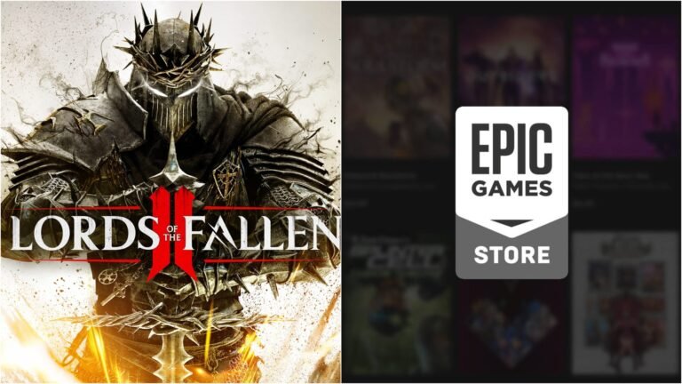 Lords of the Fallen 2 game poster, featuring a dark and ominous landscape with a figure in the distance, set against a backdrop of a haunting UK landscape, with the game's logo prominently displayed