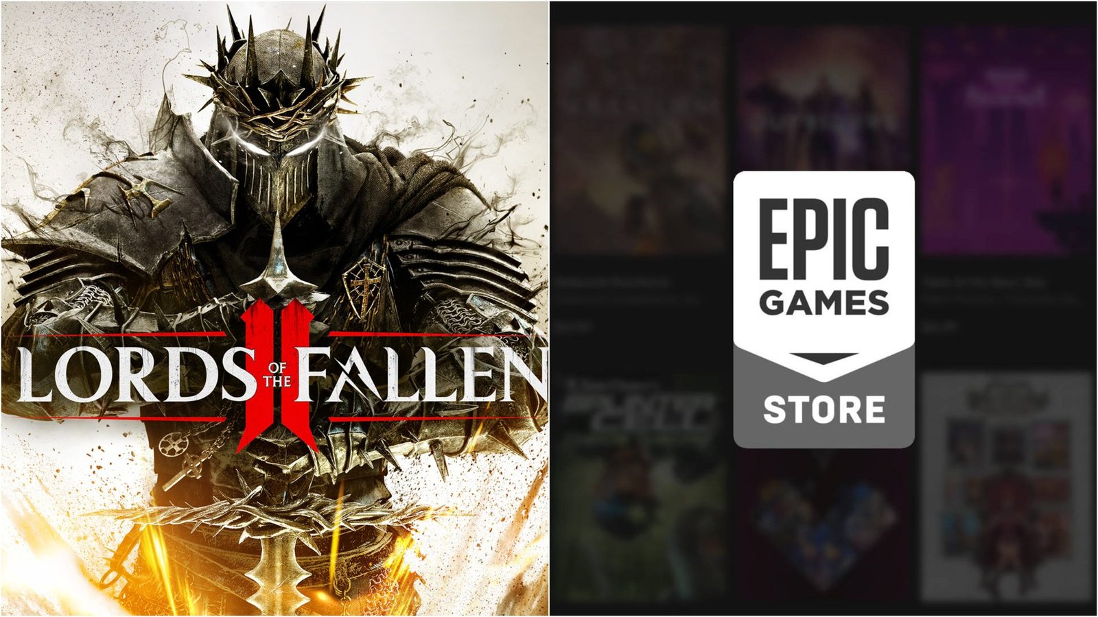 Lords of the Fallen 2 game poster, featuring a dark and ominous landscape with a figure in the distance, set against a backdrop of a haunting UK landscape, with the game's logo prominently displayed
