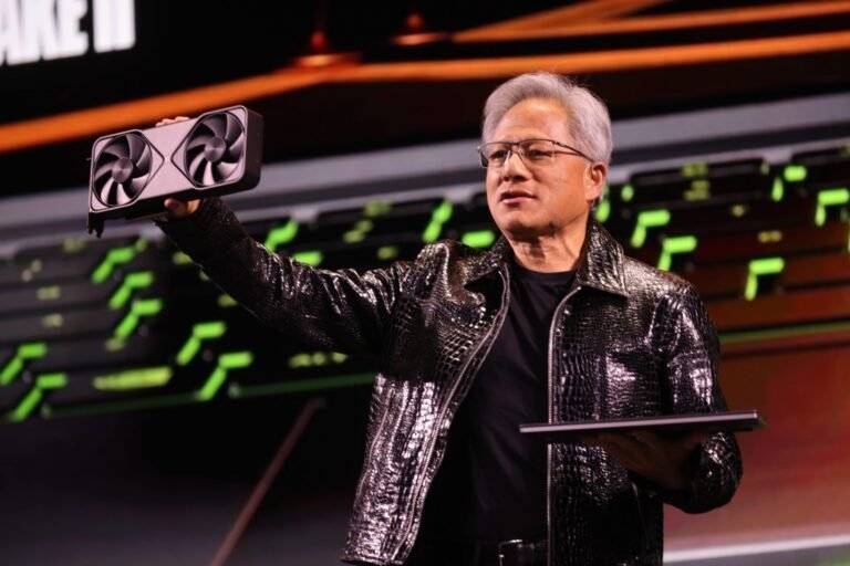 NVIDIA's AI chips in a data centre, with a focus on cooling systems and power consumption, highlighting the importance of energy efficiency in the UK's AI sector