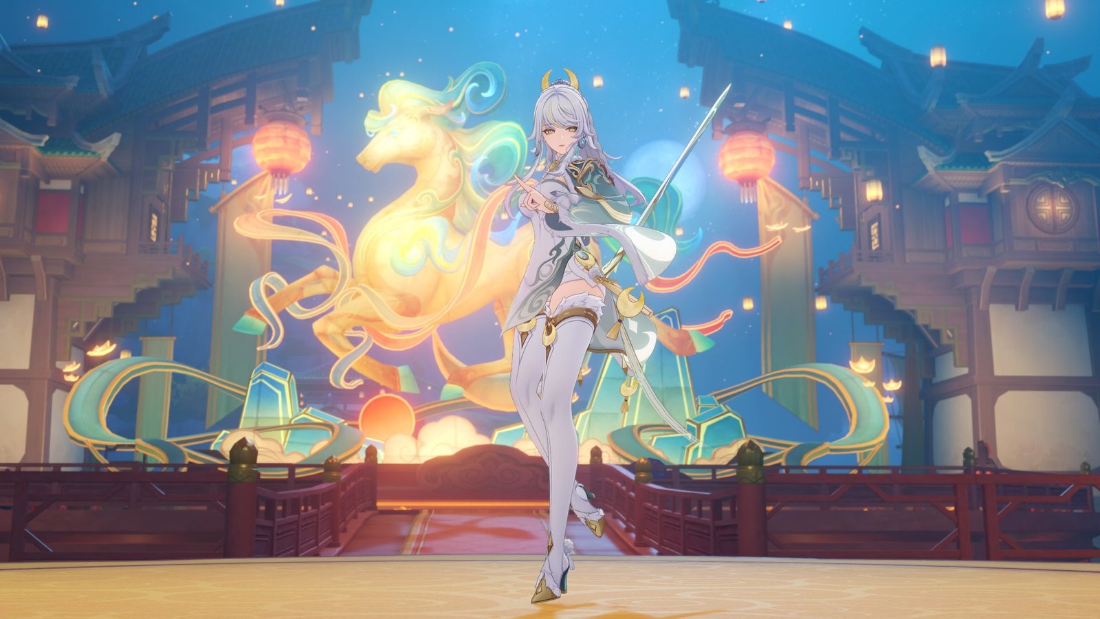 Genshin Impact gameplay screenshot with characters and open world environment, showcasing the game's vibrant colour and detailed behaviour, with a Nintendo Switch 2 console in the background