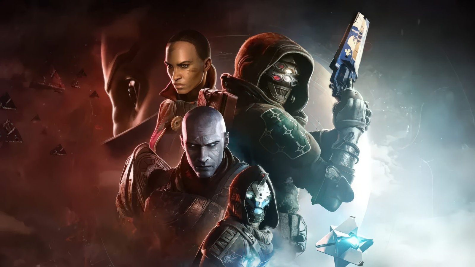Bungie's Destiny 2 game poster, featuring a sci-fi warrior in a futuristic landscape, with a cityscape in the background, set in a distant planet, with a bold colour scheme and striking visuals, highlighting the game's epic storyline and immersive gameplay, as the studio faces significant layoffs and an uncertain future in the UK