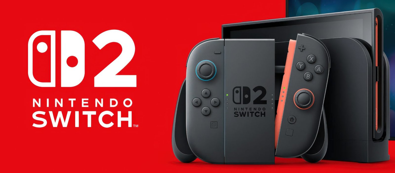 The Nintendo Switch 2 console and its accessories, with a group of friends playing games together in the background, highlighting the console's social and multiplayer features, with a focus on the UK gaming market