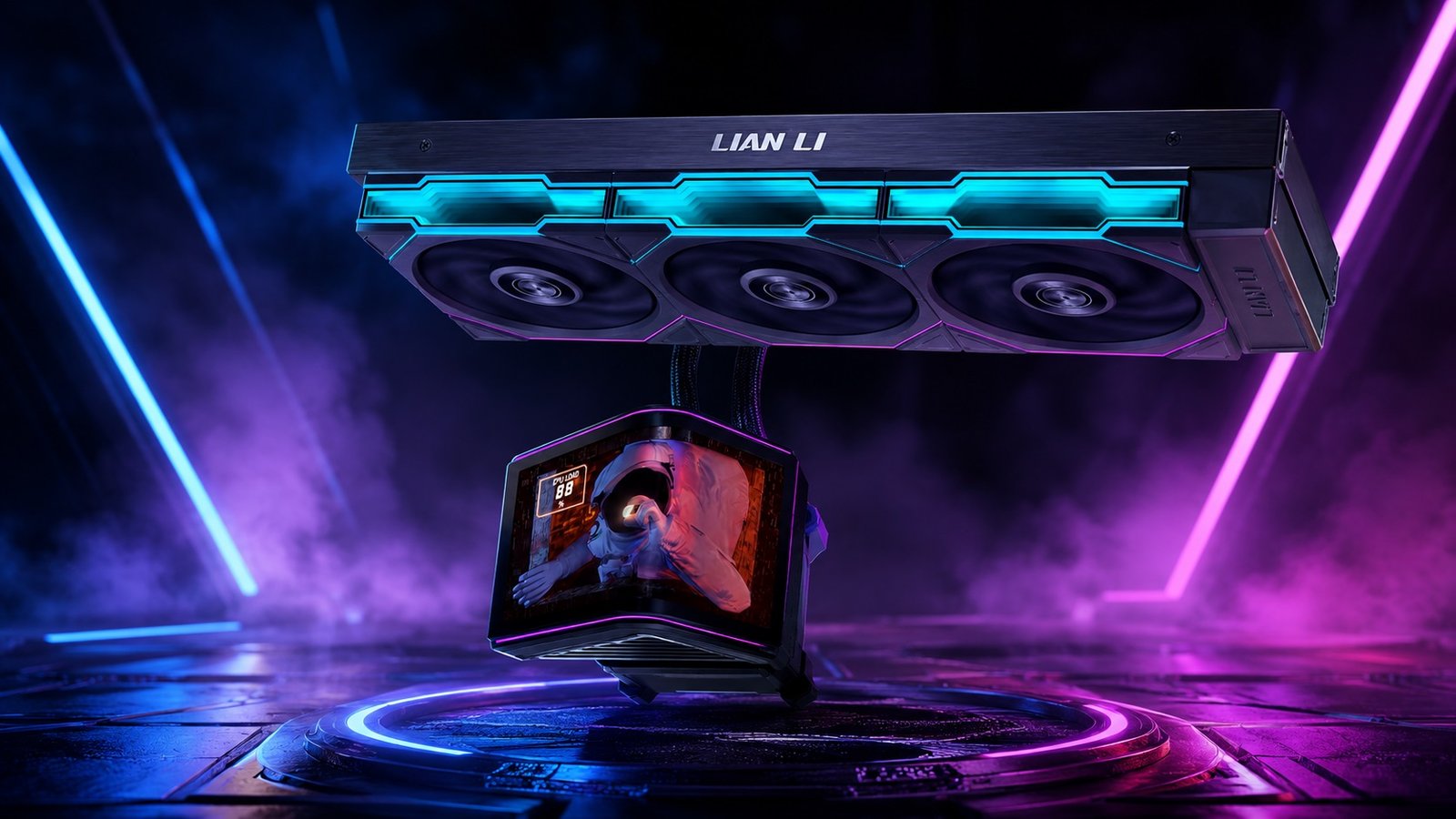 Lian Li Hydroshift II Curved 360 AIO cooler with 6.67-inch motorized curved OLED display, hidden tubing, and sleek design, available in the UK