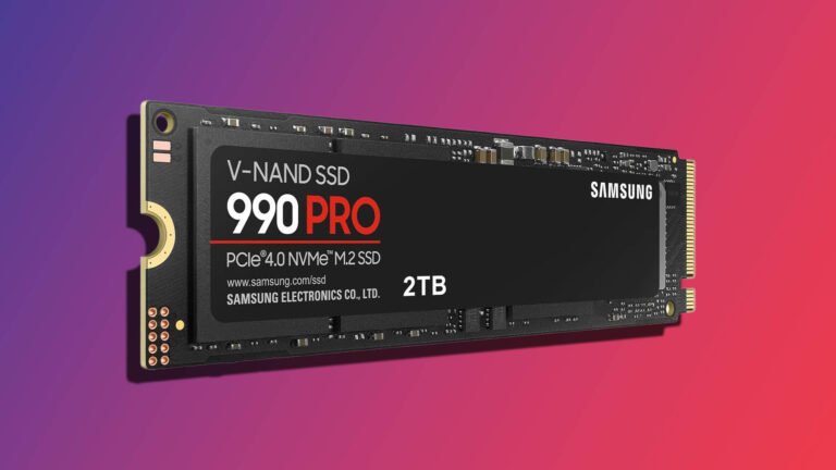 The Samsung 990 PRO PCIe NVMe Gen 4 SSD in the 2TB capacity, featuring a sleek design and advanced technologies for unparalleled speed and reliability, with a focus on the UK market and the primary keyword phrase PCIe NVMe Gen 4 SSD