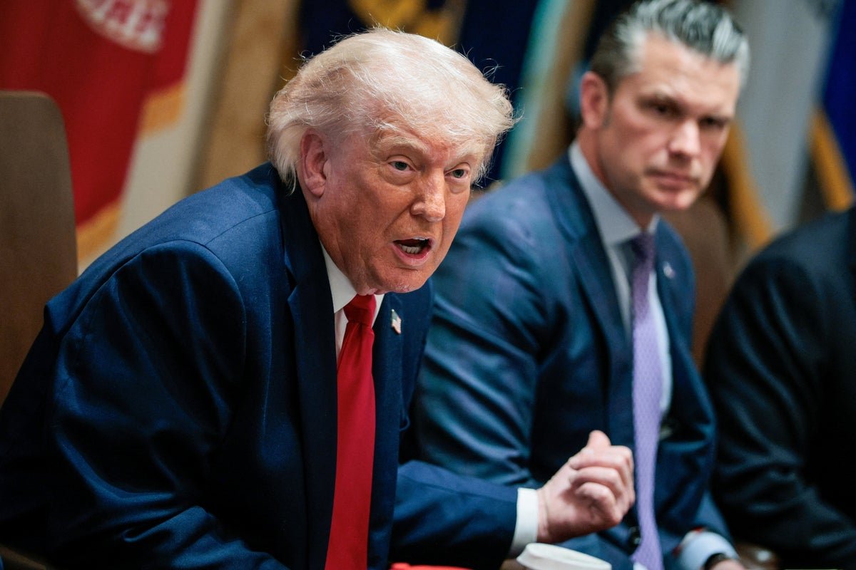 Donald Trump speaking at a Cabinet meeting, with a serious expression, as the primary keyword 'Oman' is featured in the context of international relations and foreign policy, highlighting the complexities of global politics and the need for careful consideration