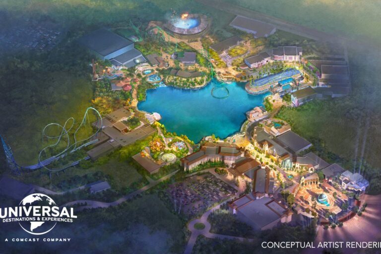 Aerial view of the proposed Universal theme park in Bedford, showcasing its spectacular design and layout, with a range of thrilling rides and attractions, including rollercoasters and water rides, set amidst a beautifully landscaped environment, with a focus on sustainability and environmental friendliness, featuring immersive experiences and live shows, and offering a range of dining and shopping options, catering to all tastes and budgets, and expected to attract millions of visitors and create thousands of jobs, with a significant impact on the local economy and community