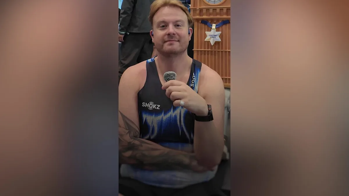 A man running a marathon, with a scenic landscape in the background, symbolising his journey from sepsis and cancer to recovery and wellbeing, with a natural and colourful scenery