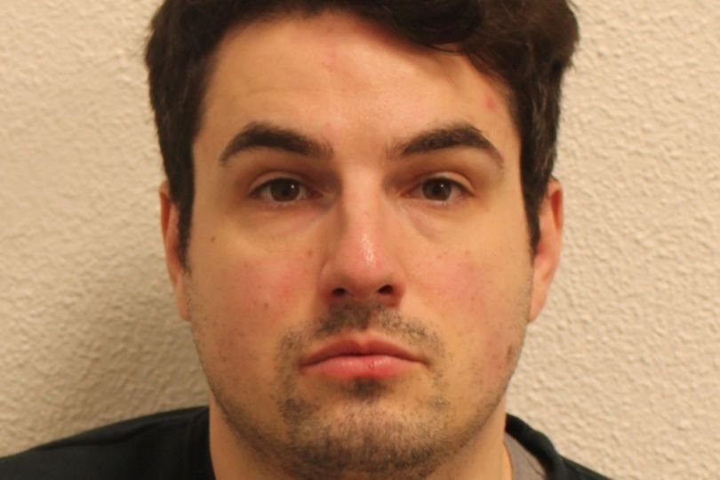 A person holding a tablet with a fake flat listing on the screen, with a red flag symbol overlaid on top, representing the dangers of bogus flat scams and online rental fraud, with a focus on protecting London renters from fake landlords