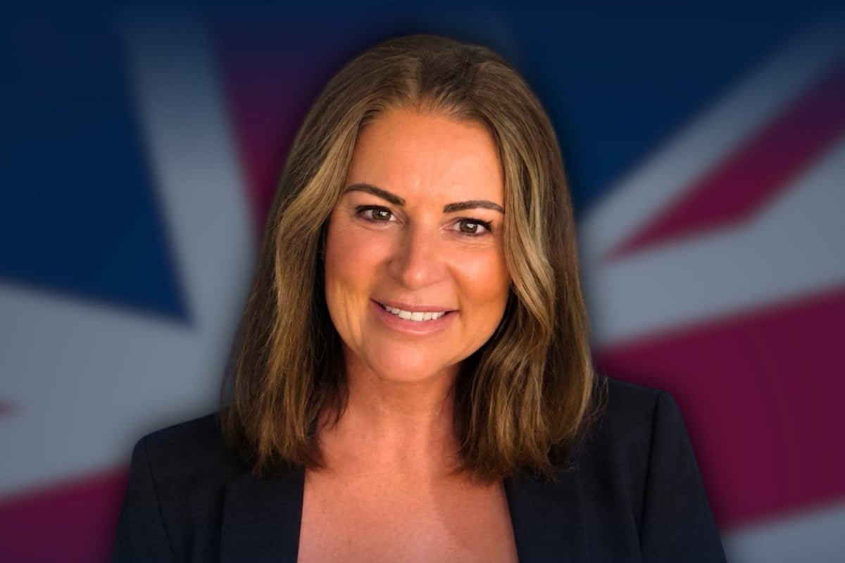 A woman in a suit standing in front of the British flag, symbolising a potential candidate for Britain's next prime minister, with a determined look on her face, ready to take on the challenges of leading the country, and a sense of hope and optimism for the future, with the colour and vibrancy of the flag reflecting the diversity and complexity of British politics.