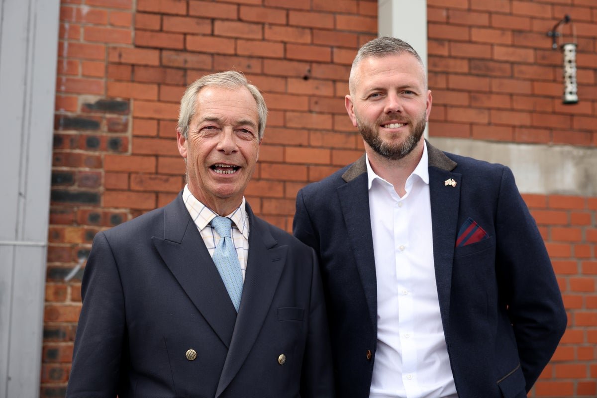 A descriptive image of a Reform party campaign poster with a dim colour palette, symbolising their bleak chances of winning the Makerfield by-election, with a focus on the party's behaviour and political analysis