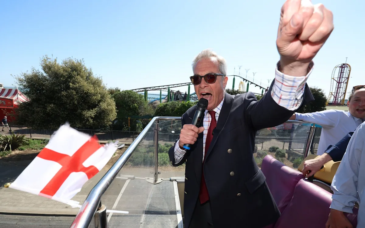 Nigel Farage speaking at a political rally, calling for an early election with Rayner as leader, surrounded by a crowd of supporters and critics, with a mix of reactions and emotions on display, as the colour and behaviour of British politics continues to evolve