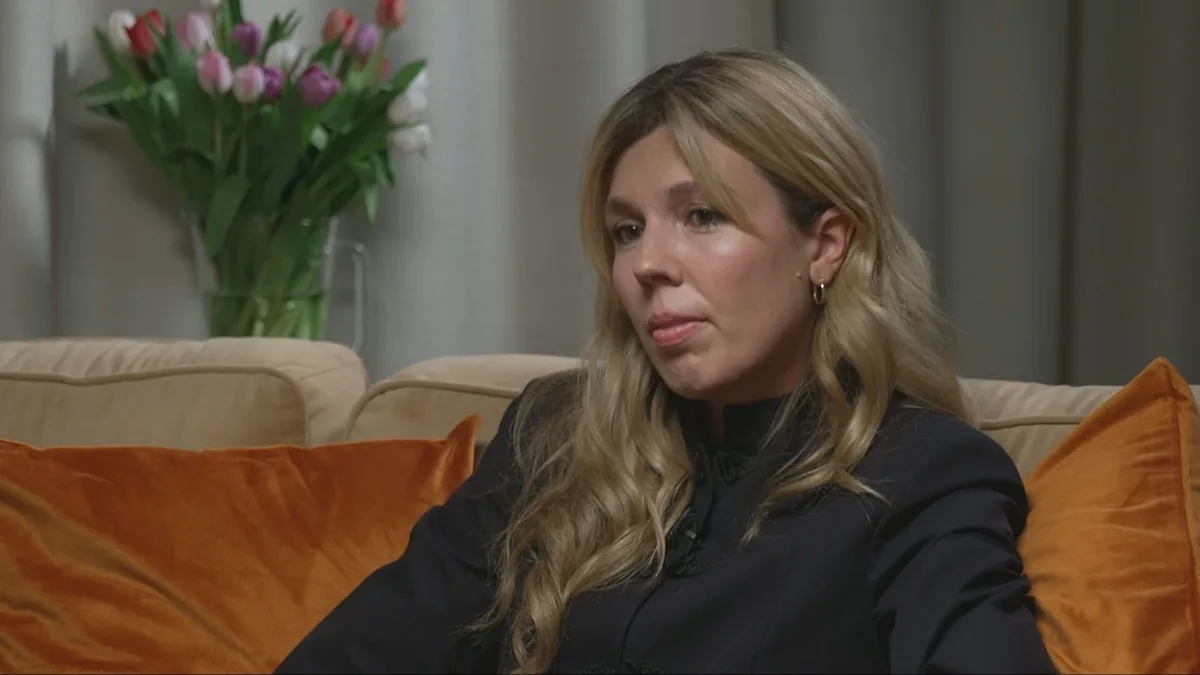 A photo of Carrie Johnson speaking out about John Worboys, with a caption that reads 'Justice for Victims'
