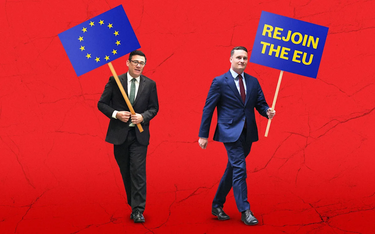 A divided Labour party logo with a cracked Union Jack flag in the background, symbolising the party's toxic Brexit gamble and the potential consequences for the UK's relationship with the European Union, with the primary keyword Brexit featured prominently