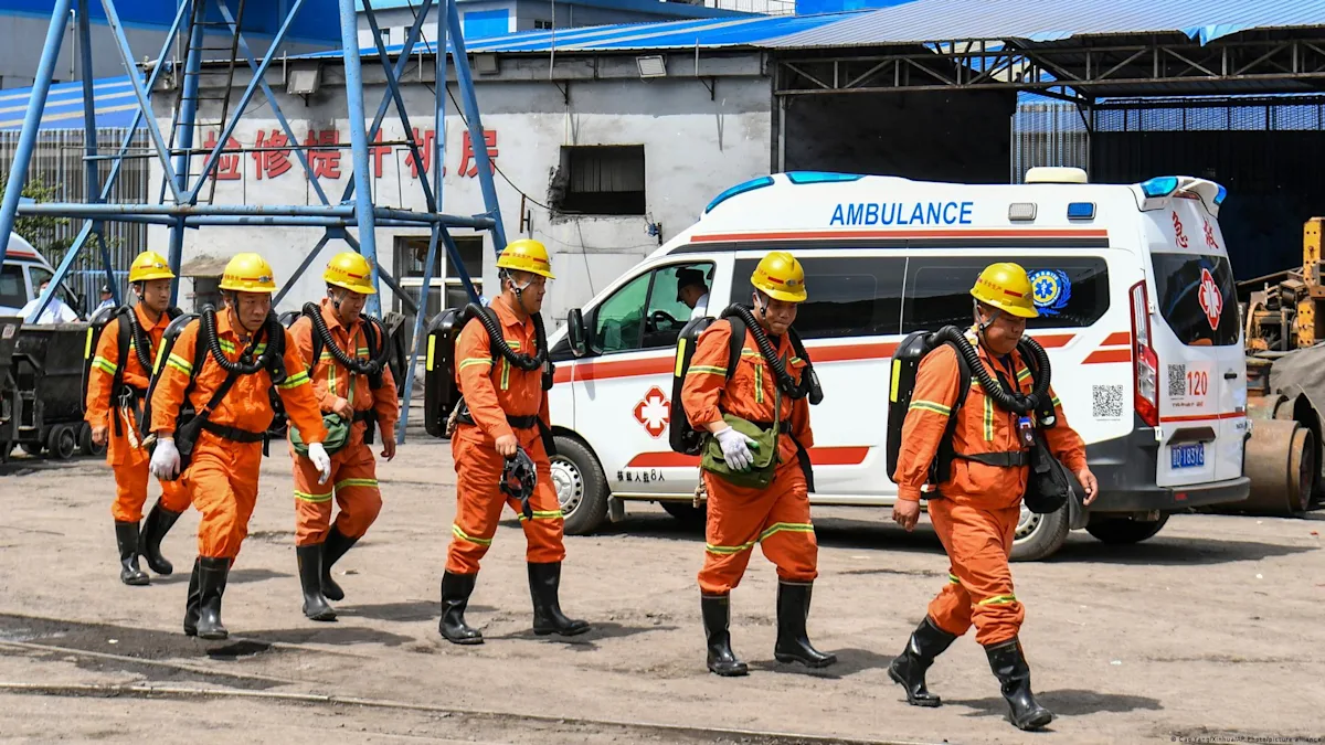 Rescue teams searching for survivors in a Chinese mine after a devastating blast, with a focus on mine safety and environmental impact