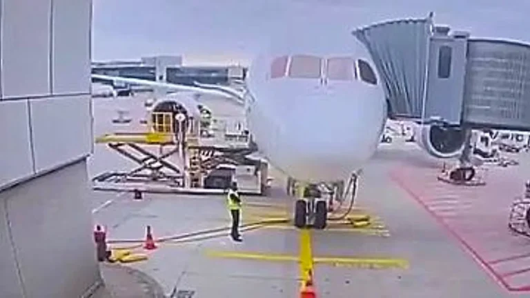 A Lufthansa Boeing 787 aircraft with its nose gear collapsed at Frankfurt Airport, highlighting the importance of regular maintenance checks to prevent such incidents and ensure aviation safety