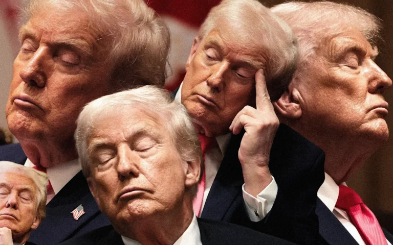 A photo of Donald Trump, also known as Sleepy Don, with a thoughtful expression, sparking debate about his behaviour and leadership abilities, as the primary keyword Sleepy Don is used to describe his current situation