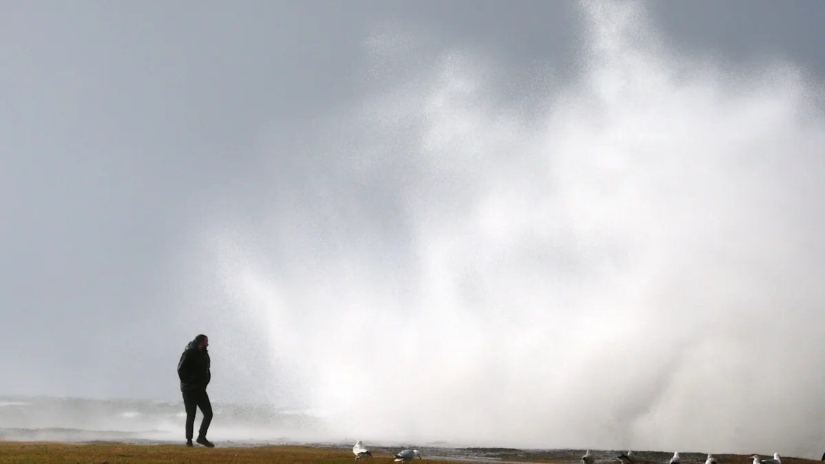Stormy weather in the UK with dark clouds and strong winds, Storm Dave is expected to bring gusts of up to 90mph and heavy rainfall, affecting various parts of the country, including the colour of the sky and behaviour of wildlife